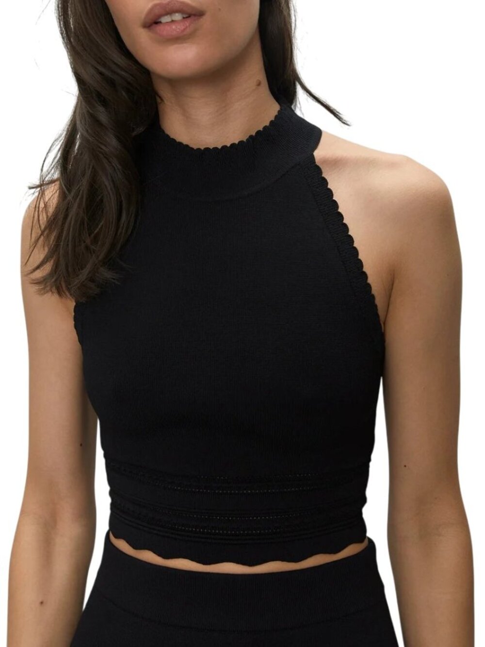 Babaton Eras Tank Scalloped Halter Top Black Ribbed Crop Tank Mock Neck